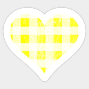 Distressed Yellow and White Buffalo Plaid Heart Sticker